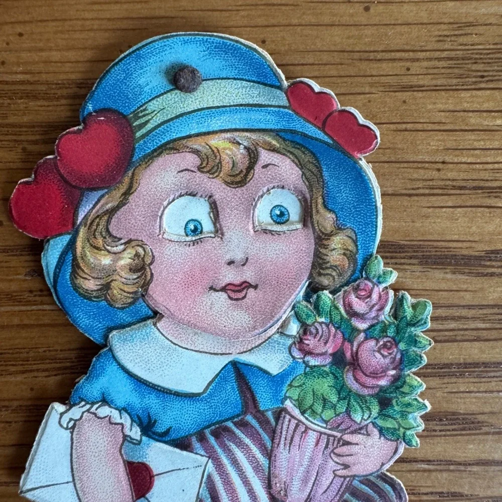 Vintage Mechanical Valentine‎ Die Cut Card ML German Moving Eyes Loving Greeting